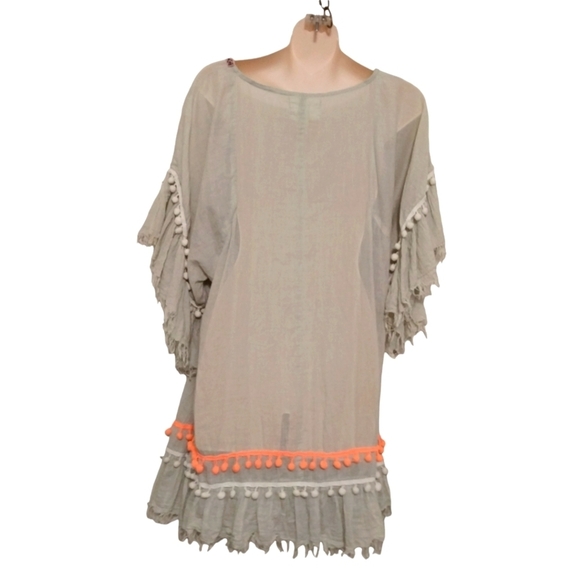 🎟️BOGO FREE🎟️ ZL Europe Hippie Boho Pom Pom Raw Hem Dress Sz L - Picture 3 of 8